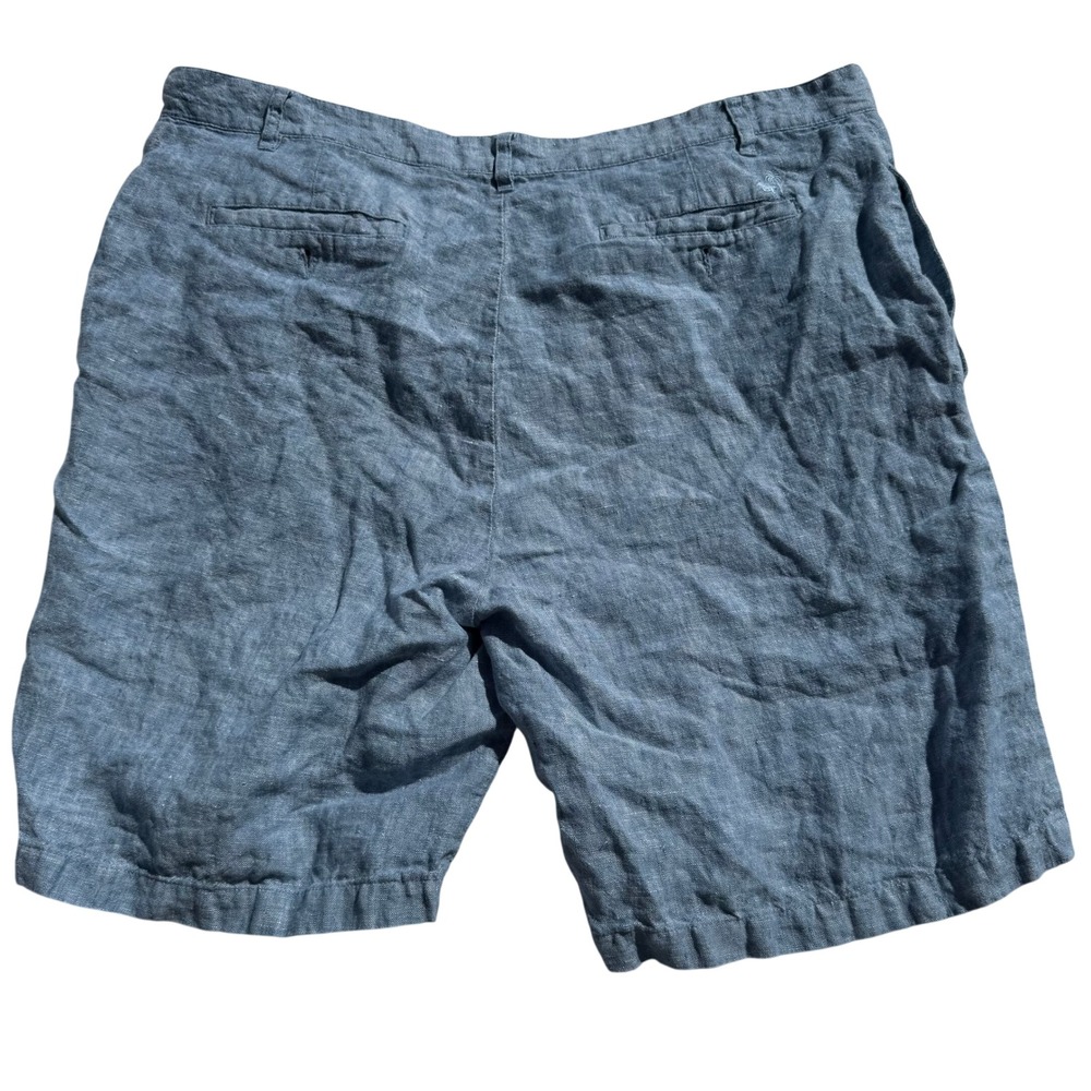 Caribbean Joe Mens 36 Blue 100% Linen Shorts Tropical Beach Coastal Vacation EUC